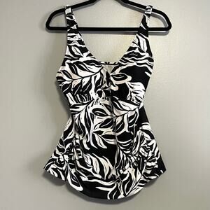 Ceeb Black White Tropical Tankini Swim Suit Top NEW 18